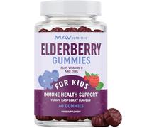 Elderberry Gummies for Kids 50mg with Vitamin C & Zinc for Healthy Immune Support | Raspberry Flavour | Designed for Ultimate Health & Wellness | Gluten-Free, Non-GMO & Natural Flavours | 60 Gummies