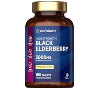 Elderberry Supplement 3000mg | Black Sambucus Nigra Tablets | High Strength Extract | 180 Vegan Tablets | by Horbaach