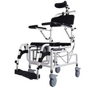 Elderly Bedside Toilet Chair with Wheels, Adjustable Shower Commode, Flip Armrest and Footrest, 360° Silent Casters for Patient Transfer and Mobility