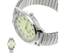 Elderly Casual Watch, Digital Display, Stretch Band, Silver Wristwatch | Mineral Dial Window, Stainless Steel Finish, round Face, 100 Feet Water Resistance, Daily Office Wear