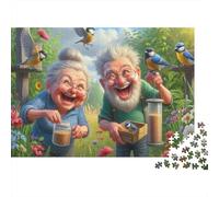 Elderly Couple 1000 Piece Jigsaw Puzzle Children Playing in A Sunny Garden- Brainteasing Challenge for Kids 38x26cm/1000pcs