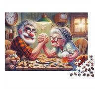 Elderly Couple Arm Wrestling 1000 Pieces Jigsaw Puzzle for Adults & Teens, Cardboard, Elderly Arm Wrestle, Fun Brain Teaser, Develops Fine Motor Skills, Ideal Home Decor Wall Art 52x38cm/