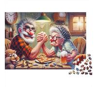 Elderly Couple Arm Wrestling 1000Pc Jigsaw Puzzle Dining Joy- Educational & Challenging Game for Adults70x50cm/1000pcs