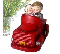 Elderly Couple Cake Topper - Old Couple Cake Topper, Elderly Couples Ornaments Wedding Statues | Sitting in a Vintage Car Couple Resin Statue, Senior Couple Cake Topper for Home, (2.95x5.31x4.13 In)