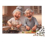 Elderly Couple Cooking 1000 Piece Jigsaw Puzzle for Adults Granny & Grandpa Cook Premium Thick Sturdy Vibrant Challenging Family Game 52x38cm/1000pcs