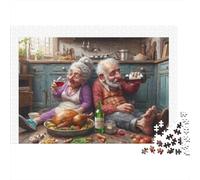Elderly Couple Dining 1000 Piece Puzzle for Adults Granny & Grandpa Eat Challenging Hard Difficult Premium Thick Sturdy Vibrant Stress Relief Family Decor 38x26cm/1000pcs