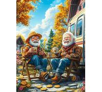 Elderly Couple Drinking Coffee by Van 1000 Pc DIY Jigsaw Puzzle Mitos Fantástico Puzzles for Adults Teens Hard Challenging Team Building Stress Reducing Autumn High-grade Rigid Cardboard 1000 PCS