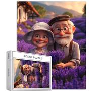 Elderly Couple in Front of Lavender Field 1000 Piece Jigsaw Puzzles for Adults Dream Countryside Jigsaw Puzzle Challenging Family Activity Games Colorful DIY Craft Puzzle for Home Decor Gifts 50×70cm