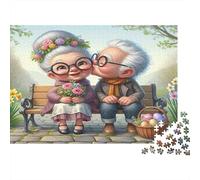 Elderly Couple Jigsaw Puzzle Easter Rabbit Illustration 1000Pc Recycled Paper Adults Jigsaws Fun Game Exercising Hands-on Skills Home Decoration Great Gift Idea 38x26cm/1000pcs