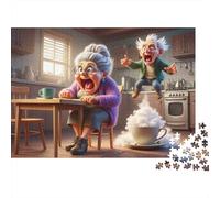 Elderly Couple Kitchen Chaos 1000 Pieces Jigsaw Puzzle Shocked Happy Impossible Puzzle Interlocking Pieces Recycled Cardboard for Advanced Puzzlers Creativity Gift 38x26cm/1000pcs
