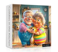 Elderly Couple Love Puzzles for Adults 1000 Pieces, Happiness Grandpa Grandma Jigsaw Puzzle, Funny Kitchen Valentines Dog Puzzles as Home Decor