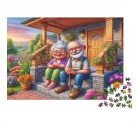 Elderly Couple Porch Sit 1000 Pieces Jigsaw Puzzle Home Relax Moment Precision-cut Framable Detailed Artwork Thick Premium Cardboard for Family Birthday Gift 70x50cm/1000pcs