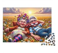 Elderly Couple Relaxing 1000 Piece Flower Couple Sturdy Cardboard Jigsaw Puzzle for Puzzle Enthusiasts Birthday Party Classroom Activity Educational Enlightenment holiday pastime 70x50cm/1000pcs