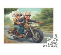 Elderly Couple Riding Motorcycle_1 1000 Piece Jigsaw Puzzles for Adults Featuring Artistic Design Jigsaws for Adults As A Mind Relaxation Puzzle for Holiday Activity 38x26cm/1000pcs