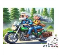 Elderly Couple Riding Motorcycle Adult Puzzle for Decompression: Older Couple on Motorcycle Ride Educational Game Challenge 1000 Piece 52x38cm/1000pcs