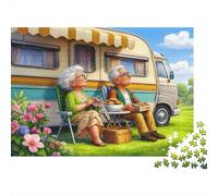 Elderly Couple RV Trip 1000 Pieces Jigsaws for Adults, Eco-Friendly Cardboard, Elderly RV, Challenging Brain Teaser, Relaxation Entertainment, Boosts Patience & Concentration 38x26cm/1000pcs