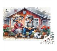 Elderly Couple Sitting Adult Jigsaw for Wall Decor: Seniors Gardening Together Educational Game Decompression 1000Pc 38x26cm/1000pcs