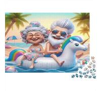 Elderly Couple Vacation 1000 Pc Premium Cardstock Jigsaw Puzzle for Couple Partners, Concentration Puzzle, Indoor Leisure Time, Perfect Housewarming Gift 38x26cm/1000pcs
