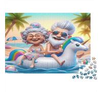 Elderly Couple Vacation 1000 Pieces Puzzle Cognitive Pool Float Time Skills Focus & Concentration Premium Cardboard for Teens 70x50cm/1000pcs
