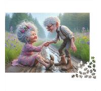 Elderly Couple Walking 1000 Pieces Puzzles Colorful Elderly Couple Taking A Walk Home Decoration Decompression Jigsaw for Men And Women Challenging Puzzles Jigsaw Puzzles for Adults 70x50cm/1000pcs