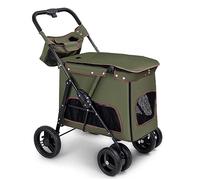 Elderly Dog Pram Pushchair Cat Stroller Carriage for Multi Pet, Dog Strollers for Medium Large Dogs, 4 Wheels Pet Large Dog Stroller Travel Carrier for Cat, Dog and More (Green)