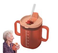 Elderly Drinking Cup,Non Spill Cups for ELD-erly, Adult Sippy Cups Non Spill,300ml Water Bottle with Handles, Drinking Cup with Lid and Straw, for Patients, Elderly, Maternity, Handicapped