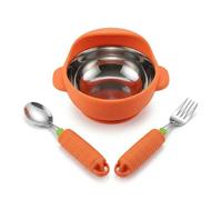 Elderly Eating Aid Set - Non-Slip Adaptive Utensils with 360° Rotating Spoon & Fork, Heat-Resistant Silicone Bowl (398ml), BPA-Free for Arthritis, Tremor, Parkinson’s Support