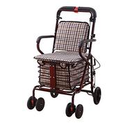 Elderly Folding Shopping Cart Seat on Four Wheels - Assist Walking, Push Trolley - Suitable for Elderly - Mobility Aid for Easy Shopping