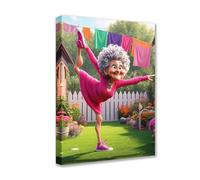 Elderly Lady Posters Prints 1P Yoga Older Women Grandmother Canvas Wall Art Floral Car Modern Pictures Artwork for Living Room Bedroom Bathroom Home Decor Framed Gallery-Wrapped Easy Ready to Hang