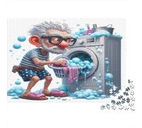 Elderly Man Doing Laundry 1000 Pc Premium Jigsaw Puzzle for Adults Decompression Game Wall Decoration Gift 52x38cm/1000pcs
