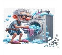Elderly Man Doing Laundry 1000 Piece Puzzles Beautiful View Laundry Elderly Man Wall Decoration Educational Game for Men And Women Challenging Jigsaw Jigsaw Puzzles for Adults 52x38cm/1000pcs
