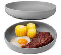 Elderly Meal Tray Silicone Anti-Overflow Suction Plate for Independent Eating Easy Clean Kitchen Dish for Disabled Patients Dark Grey 2 Pcs