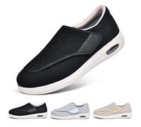Elderly Orthopedic Shoes Adjustable Extra Wide Walking Shoes Easy on and Off for Elderly Foot Pain Relief,Walking Shoes for Women Men Memory Foam(A10185) Black