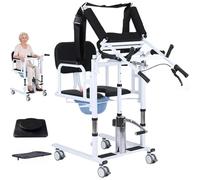 Elderly Patient Wheelchair Lift Transfer Chair, Hydraulic Nursing Chair for Mobility Care, 180° Split Seat, Removable Potty & Cushion, 4 x Lockable Wheels, Lifting 41-65cm, 440Lbs Capacity