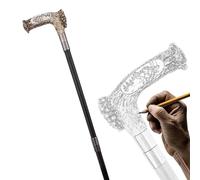 Elderly Rehabilitation Training Walking Stick, Unisex Forest Wolf King Aluminum Alloy Trekking Stick, Double-section British Style Role-playing Cane
