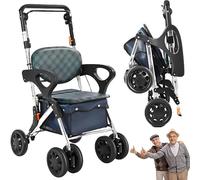 Elderly Shopping Trolley with Seat, Adjustable Armrest, Brakes, Folding Cart for Groceries and Mobility Support