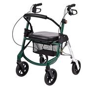 Elderly Walker Foldable Multifunctional Four-Wheel Walker Walking Aid Transport Rest Chair with Storage Basket Height Adjustable Lockable Brake Double The Comf,