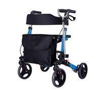 Elderly Walker, Foldable Rollator Shopping Trolley Aluminum Four Wheeled Rollator Aid Seat with Backrest Shopping Basket Adjustable Height
