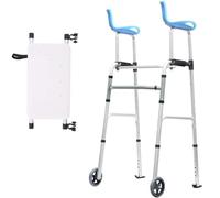 Elderly Walker Stand Up Double Folding Rollator Walker Eight Gears Height Adjustable Sitz Bath Board and Two Wheels with PU Arm Drag for Seniors and Adults Elderly Handicap