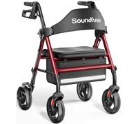 Elderly Walker with Seat, 350lb Folding Walker, Large 8" Off-Road Wheels, Handles and Ergonomic Height Adjustable Seat