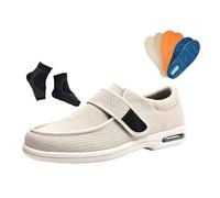 Elderly Wide Diabetic Shoes, Men Comfy Breathable Swollen Feet Adjustable Non-Slip Diabetic Shoes, Width Orthopedic Walking Sneakers, for Elderly Arthritis Edema Swollen Feet Thumb(Beige,6.5 UK)