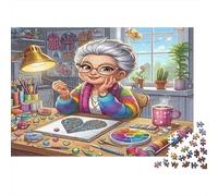 Elderly Woman Crafting 1000 Piece Jigsaw Puzzle Granny Heart Art Challenging Brain Exercise Recycled Cardboard for Kids Ages 12+ Graduation Gift 38x26cm/1000pcs