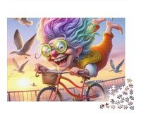 Elderly Woman Cycling Joyfully Jigsaw Puzzle Woman 1000 Pieces Eco Friendly Paper Bundle for Adults 12+ Home Decor Puzzle 52x38cm/1000pcs