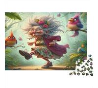 Elderly Woman Dancing Hard 1000 Piece Puzzle for Adults Granny Dancing with Birds Premium Thick Sturdy Vibrant Challenging Stress Relief 70x50cm/1000pcs