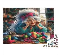Elderly Woman Knitting 1000 Piece Jigsaw Puzzle Knitting Hobby Fun Premium Thick Cardboard Precision-cut Interlocking Pieces 38x26cm/1000pcs