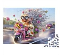 Elderly Woman Riding Scooter 1000 Piece Puzzle for Adults Granny Riding Pink Scooter Challenging Hard Difficult Premium Thick Sturdy Vibrant Stress Relief Family Decor 52x38cm/1000pcs