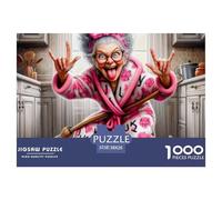 Elderly Woman Rockin Kitchen 1000 Piece Educational Game Decompression Puzzle -Grandma Sweeping with Cat for Adults Wall Decoration And Gifts38x26cm/1000pcs