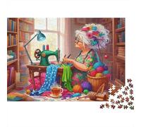 Elderly Woman Sewing 1000 Pieces Puzzles Colorful Sewing Grandma Decoration Puzzle Decompression Jigsaw for Men And Women Challenging Puzzles Jigsaw Puzzles for Adults 70x50cm/1000pcs