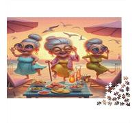 Elderly Women Beach Party 1000Pc Challenging Puzzle: Grannies Having Fun in The Lab for Adults Teens & Seniors Brainteasing Game 38x26cm/1000pcs