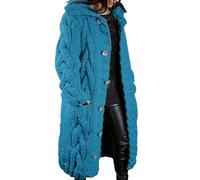 Elderly Women Cardigan Waterfall Cardigans Women Casual Long Sleeve Knitted Front Fashion Loose Elegant Warm Sweater Pocket Single Breasted Long Light Jacket Light Jacket Sky Blue